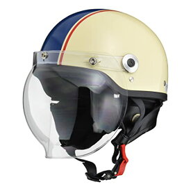 [リード工業] バイクヘルメット ジェット CROSS バブルシールド付き アイボリー×ネイビー CR-760 - FREE (頭囲 57cm~