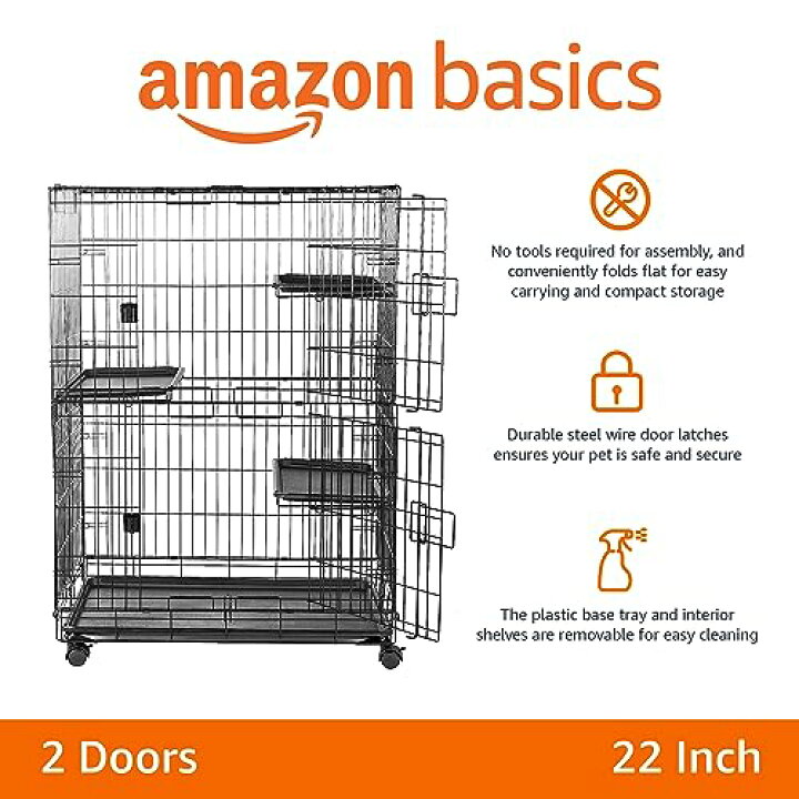 楽天市場】Amazonベーシック 折り畳み式 猫用ケージ 大型 3階層 91L x 