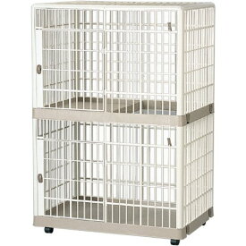 アイリスオーヤマ プラケージ 2段タイプ キャスター付 ベージュ 猫用 高さ118.9×幅82.5×奥行56.5cm