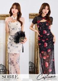 シアーブルームロングチャイナドレス コスプレ 衣装 仮装 ミニ ハロウィン コスチューム セクシー レディース