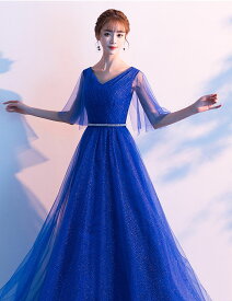 【即納有】ピアノ 発表会 ドレス 大人 高校生 パーティードレス ロングドレス 演奏会用ドレス マキシ丈 カクテルドレス Vネック 7色お揃い 中学生 カラードレス ウェディング 披露宴 二次会 花嫁 合唱 結婚式 フォーマル 謝恩会 披露宴 呼ばれ コンクール