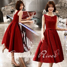 カクテルドレス 赤 ドレス 大人 ピアノ発表会 パーティードレス ミモレ丈 演奏会 カラードレス キラキラ レッド 結婚式 Vネック 編上げ ウェディングドレス イブニングドレス 上品 披露宴 二次会 花嫁 演奏会用ドレス お呼ばれ ブライズメイド 20代 30代 着痩せ