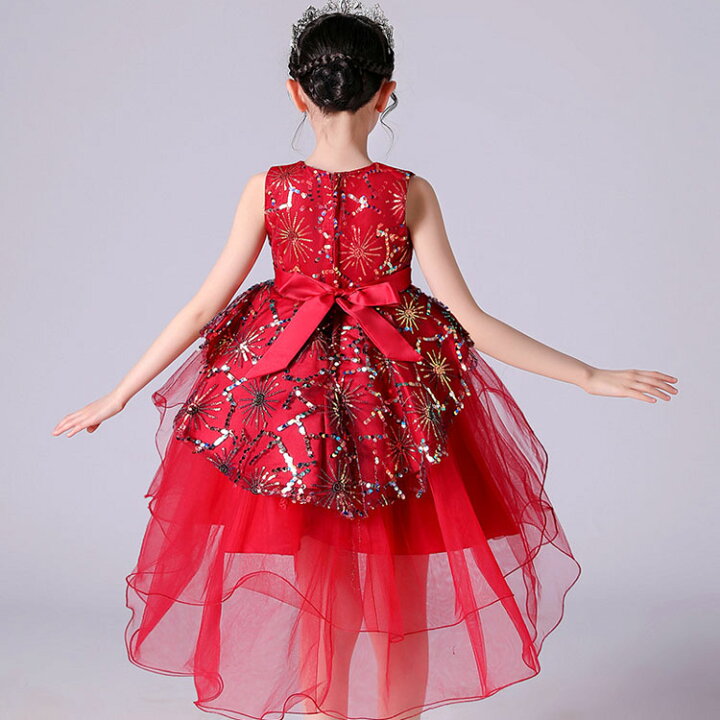 子供ドレス フォーマルドレス 発表会 コンクール 150cm 可愛い 赤色