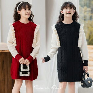 卒業式 スーツ 女の子 ニット 卒服 ワンピース 長袖 入学式 小学校女子 黒 赤 小学生 フォーマル 韓国 子供 ジュニア 膝丈 発表会 ピアノ発表会 キッズ お受験 女子 ニットワンピース キッズ