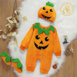 ハロウィン ベビー ハロウィン 1歳 2歳 ハロウィン かぼちゃ衣装 子供 ハロウィン コスプレ 赤ちゃん 着ぐるみ ハロウィン 仮装 子供 カバーオール オレンジ 帽子 ベビーオール ベビー ロンパ