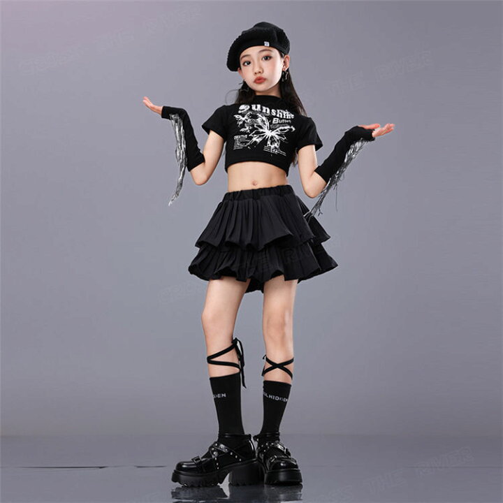 楽天市場】k-pop 衣装 プリーツスカート 黒 キッズダンス衣装 