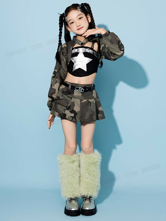 楽天市場】k-pop 衣装 キッズ ダンス 衣装 迷彩柄 へそ出し トップス 