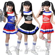 キッズ チアダンス 衣装 セットアップ へそ出し トップス 女の子 赤 青 黒 スカート チアガール 衣装 k-p…