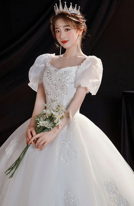 楽天市場】結婚式ドレス 花嫁 ウエディング 白 ワンピース 花模様 半袖 