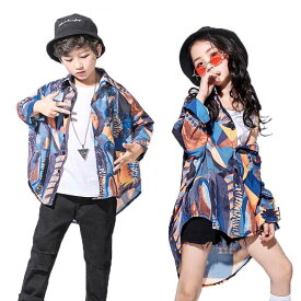 キッズダンス衣装 ゆるシャツ 花柄シャツ ヒップホップ 長袖 花柄 HIPHOP シャツ ゆったり ジャズダンス ダンストップス K-POP 子供服 ダンス衣装 女の子 男の子 韓国 k-pop ダンス キッズ 男女兼用 練習着 演出服 発表会 激安 sale