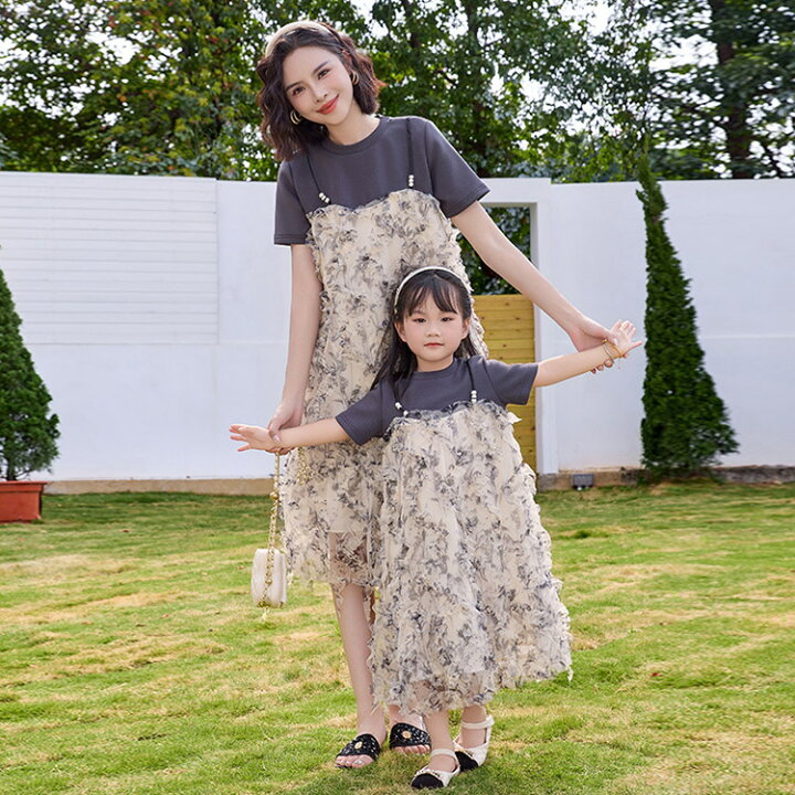 楽天市場】親子ペア ワンピース 親子 ペアtシャツ グレー リンクコーデ 