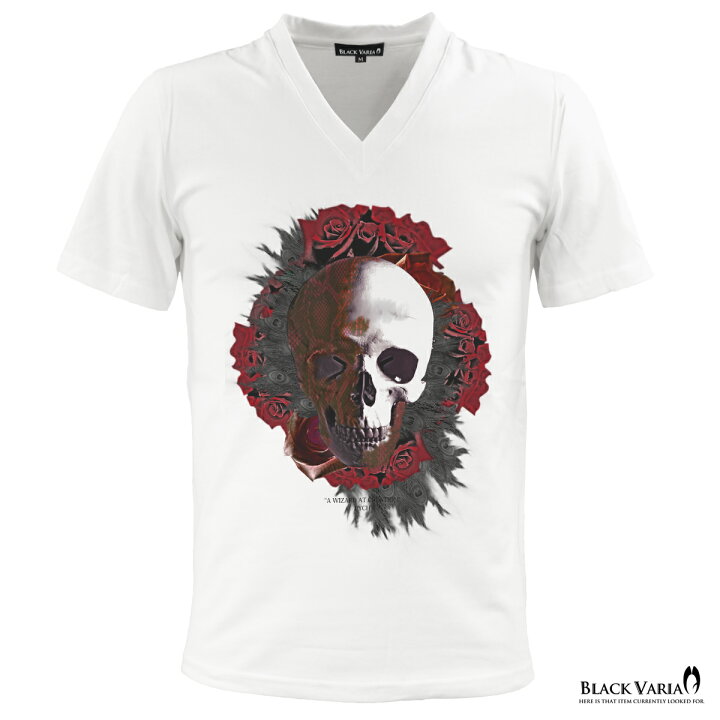 楽天市場】Tシャツ 赤薔薇 髑髏 スカル 孔雀柄 バラ Vネック 半袖T  