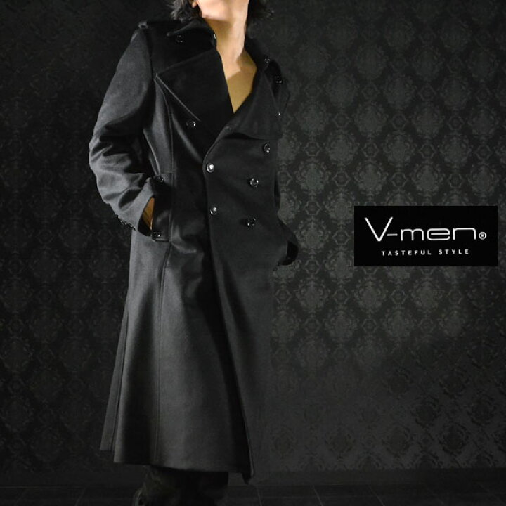 楽天市場 ロングコート ウール カシミヤ ダブル メンズ トレンチ ロング 無地 ナポレオン スリム コート Mens ブラック黒 Black Varia ブラックバリア