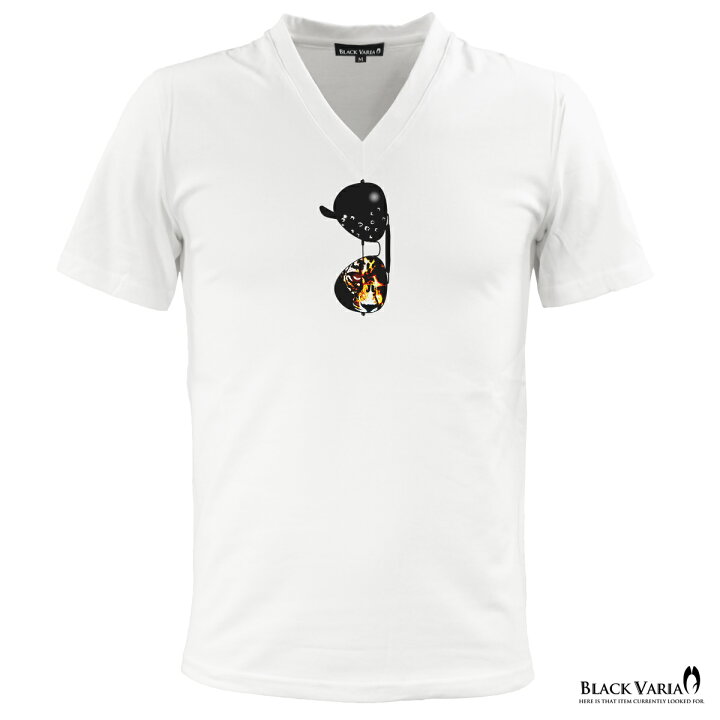 楽天市場 Tシャツ サングラスプリント 夏 ヒョウ 豹柄 Vネック 半袖 だまし絵 メガネ 眼鏡 メンズ スリム 細身 Mens ホワイト白 Zkk018 Black Varia ブラックバリア