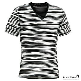 Tシャツ Vネック ラメ ランダム ボーダー 無地 半袖Tシャツ メンズ mens ファッション おしゃれ (ブラック黒ホワイト白) 163210