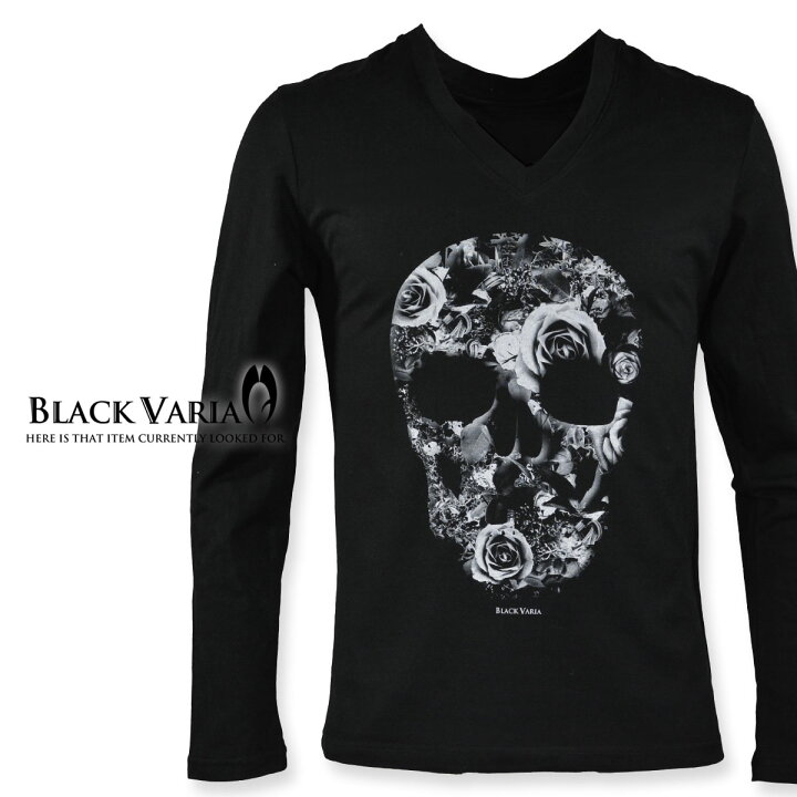 楽天市場】Tシャツ 長袖 Vネック ドクロ スカル 薔薇 バラ 花 Tシャツ 