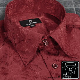 サテンシャツ ドレスシャツ ドゥエボットーニ 花柄 薔薇 ジャガード 襟高 レギュラーカラー 無地 パーティー メンズ mens ファッション おしゃれ (ワインレッド赤) 161222