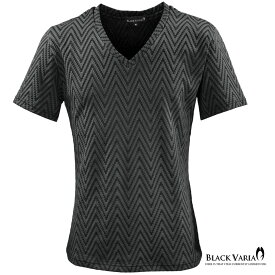 Tシャツ ジグザグ ボーダー Vネック 半袖Tシャツ メンズ mens ファッション おしゃれ (グレー灰ブラック黒) 163215