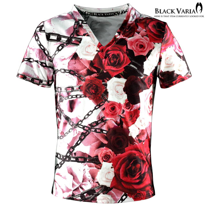 楽天市場】Tシャツ 花柄 バラ柄 薔薇 チェーン Vネック 半袖Tシャツ 