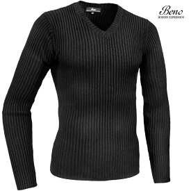 Beno Vネック ニット リブ 無地 2重臼編み メンズ セーター シンプル mens ファッション おしゃれ (ブラック黒) 130n2751