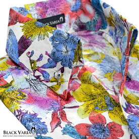 サテンシャツ ドレスシャツ スキッパー 花柄 日本製 カラフル ジャガード ボタンダウン スリム メンズ mens ファッション おしゃれ (ホワイト白) 935171