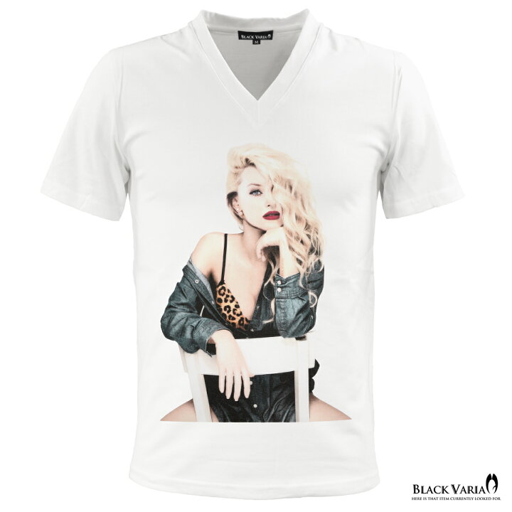 楽天市場 Vネック Tシャツ ガール セクシー レディ フォトプリント メンズ 半袖tシャツ スリム 細身 Mens ホワイト白 Zkt008 Black Varia ブラックバリア