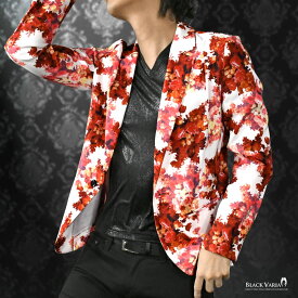 カットジャケット 花柄 薔薇 メンズ 日本製 1釦 ストレッチ 長袖 シングル ジャケット mens ファッション おしゃれ (ホワイト白レッド赤) 172750