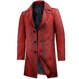 BLACK VARIA ブラックバリア blackvaria ロングコート チェスターコート ヘビ柄 蛇 パイソン柄 シングル 3ボタン アウター メンズ mens ファッション おしゃれ (レッド赤ブラック黒) 172758