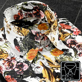 サテンシャツ ドレスシャツ ドゥエボットーニ ボタニカル柄 花柄 レギュラーカラー ジャガード 日本製 メンズ mens ファッション おしゃれ (ホワイト白) 181110