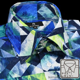 サテンシャツ ドゥエボットーニ 幾何学模様 レギュラーカラー ジャガード 日本製 衣装 長袖 ドレスシャツ メンズ mens ファッション おしゃれ (ブルー青ホワイト白) 181707
