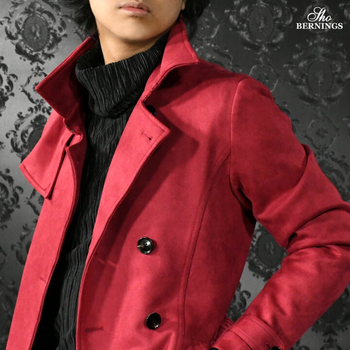 楽天市場 トレンチコート フェイクスウェード ロング丈 メンズ ダブル ロングコート Mens ワインレッド赤 Black Varia ブラックバリア