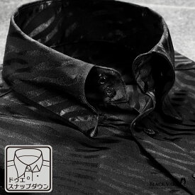 サテンシャツ ドレスシャツ ドゥエボットーニ 襟高 ゼブラ柄 日本製 スナップダウン ジャガード パーティー メンズ mens ファッション おしゃれ (ブラック黒) 181722