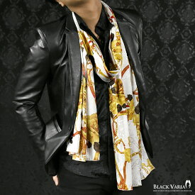 BLACK VARIA ブラックバリア blackvaria ストール ロング 花柄 バラ チェーン メンズ ジャガード 大判 派手 日本製 スカーフ ロングストール mens ファッション おしゃれ (ホワイト白) 939716a