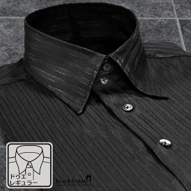 サテンシャツ ドレスシャツ ドゥエボットーニ 襟高 ストライプ柄 レギュラーカラー 日本製 ジャガード パーティー メンズ mens ファッション おしゃれ (ブラック黒) 191850