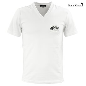 Tシャツ 半袖 スカル ドクロ ワンポイント Vネック スリム 細身 メンズ ファッション おしゃれ (ホワイト白) zkk067