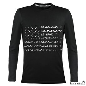 Tシャツ 星条旗 星 国旗 アメリカ USA アメリカン ヒョウ 豹 クルーネック 丸首 長袖Tシャツ メンズ スリム 細身 mens ファッション おしゃれ (ブラック黒) crzkk050ls