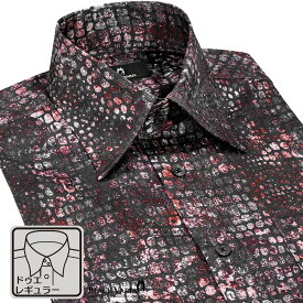 サテンシャツ ドゥエボットーニ 蛇柄 ドレスシャツ レギュラーカラー ジャガード パーティー メンズ mens ファッション(レッド赤ワイン) 211200