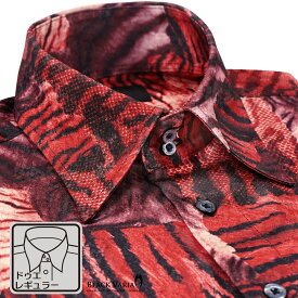 サテンシャツ ドゥエボットーニ タイガー柄 ドレスシャツ レギュラーカラー ジャガード パーティー メンズ mens(レッド赤) 211201
