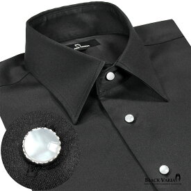 サテンシャツ ラインストーンボタン ドレスシャツ パウダーサテン レギュラーカラー パーティー メンズ mens ファッション おしゃれ (ブラック黒) 21170