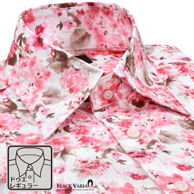 サテンシャツ ドゥエボットーニ 花柄 桜 ドレスシャツ レギュラーカラー ジャガード パーティー メンズ mens ファッション(ピンク桃) 211802