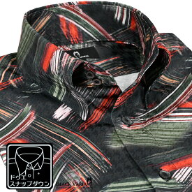 サテンシャツ ドゥエボットーニ 幾何学 筆模様 ドレスシャツ スナップダウン ジャガード パーティー メンズ mens ファッション(ブラック黒グリーン緑) 221252