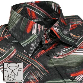 サテンシャツ ドゥエボットーニ 幾何学 筆模様 ドレスシャツ レギュラーカラー ジャガード パーティー メンズ mens ファッション(ブラック黒グリーン緑) 221252