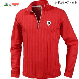 VIOLA rumore ヴィオラ ビオラ Tシャツ ハーフジップ メンズ ストライプジャガード 長袖Tシャツ mens(レッド赤) 31202