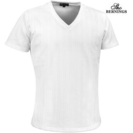 Tシャツ Vネック ヘリンボーン柄 メンズ シンプル 半袖 無地 mens ファッション おしゃれ(ホワイト白) 341842
