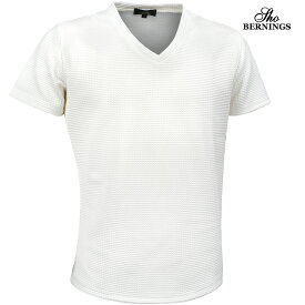 Tシャツ Vネック ふくれワッフル メンズ シンプル 半袖 無地 mens ファッション おしゃれ(ホワイト白) 342042
