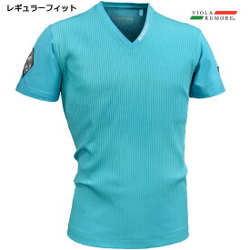 VIOLA rumore ヴィオラ ビオラ Tシャツ Vネック リブ 襟ロゴ メンズ 半袖Tシャツ mens(ターコイズブルー水色) 31313