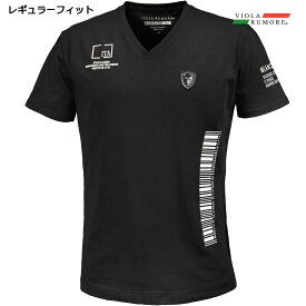 VIOLA rumore ヴィオラ ビオラ Tシャツ Vネック プリント バーコード ロゴ メンズ 半袖Tシャツ mens(ブラック黒) 31316