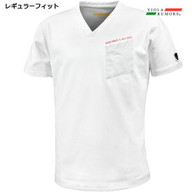 VIOLA rumore ヴィオラ ビオラ Tシャツ Vネック 布帛ポケット ロゴ メンズ 半袖Tシャツ mens(ホワイト白) 31321