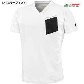 VIOLA rumore ヴィオラ ビオラ Tシャツ Vネック 布帛ポケット ロゴ メンズ 半袖Tシャツ mens(ホワイト白ブラック黒) 31321