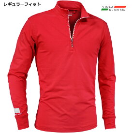 VIOLA rumore ヴィオラ ビオラ Tシャツ ハーフジップ メンズ ロゴファスナー 長袖Tシャツ mens(レッド赤) 42106